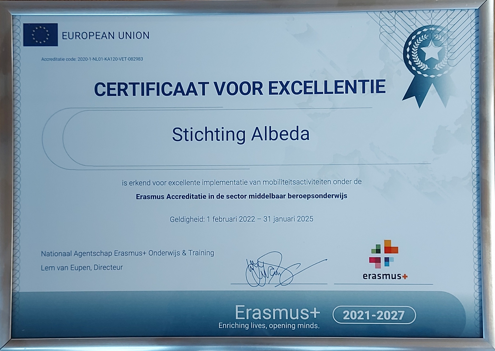 Certificaat Excellentie Erasmus