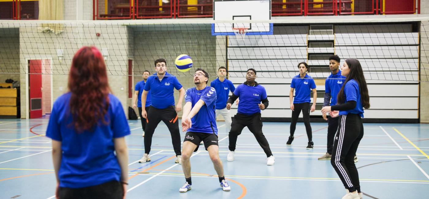 Groep speelt volleybal